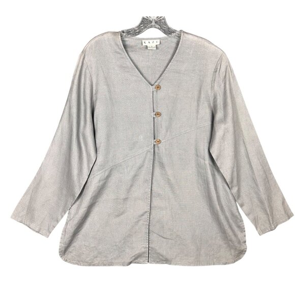 Kazu Womens 100% Irish Linen Top Medium Gray Lagenlook Minimalist Quiet Luxury - Picture 1 of 8